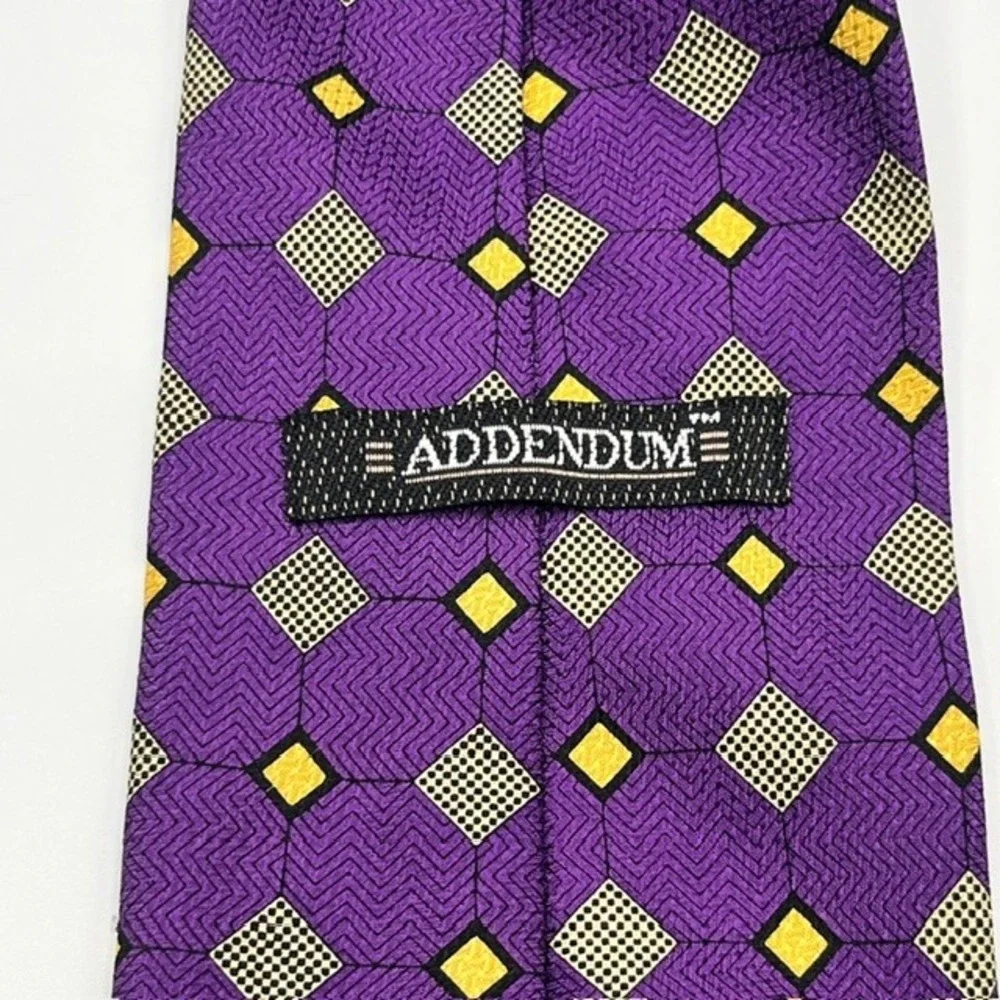 Addendum Mens Silk Tie Purple Geometric Diamond Square Pattern Made‎ in USA